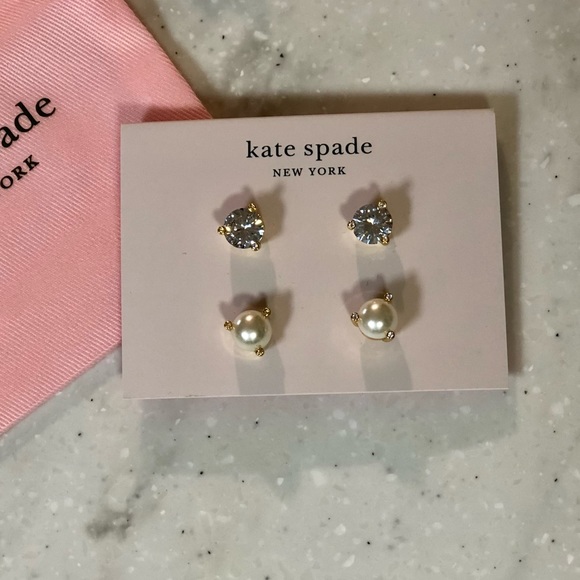 NWT Kate Spade Rise and Shine Zirconia & Pearl 2-Stud Set - Picture 2 of 6